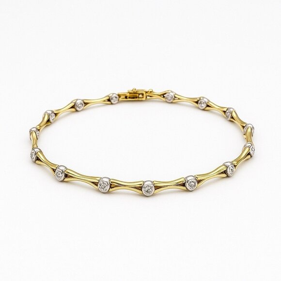 Vintage 14K Yellow Gold Diamond Tennis Bracelet Two Tone X Link Solid Gold 8g - Picture 1 of 6